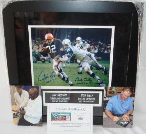 Jim Brown & Bob Lilly Hand Signed 8 x 10 Photo - Custom Framed - Framed NFL Photos, Plaques and Collages