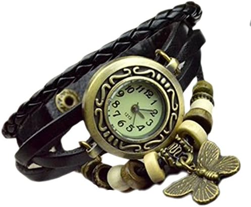 Misslo Boho Chic Vintage Inspired Watch with Butterfly (Black)