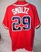 John Smoltz Autographed/Hand Signed Atlanta Braves Magestic Red Baseball Jersey