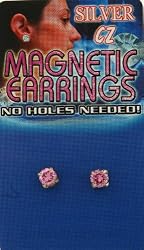 Stainless Steel Ear Studs with Pink CZ - 5mm