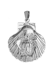 Clevereves 14K White Gold Pendant Two Tone Shell with Mermaid and Dolphin 24.3 - Gram(s)