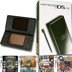 DS LITE BLACK NINTEDO CONSOLE WITH UNIQUE GOTHIC SKIN PLUS 9 GAMES!!!!