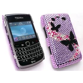 EMARTBUY BLACKBERRY 9700 AND 9780 BOLD DIAMANTE HARD BACK COVER LIGHT PURPLE BUTTERFLY + SCREEN PROTECTOR