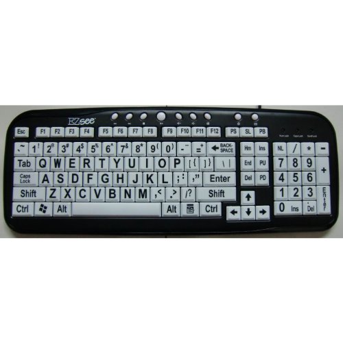 DataCal EZSee Large Print Keyboard - White Keys, Jumbo Black Legends, Black Frame