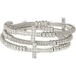 Heirloom Finds Crystal Sideways Cross Coil Wrap Bracelet of Silver Tone Mesh