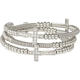 Heirloom Finds Crystal Heirloom Finds Crystal Sideways Cross Coil Wrap Bracelet of Silver Tone Mesh