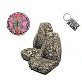 A Set of 2 Universal Fit Animal Print High Back Bucket Seat Covers, Wheel Cover, 2 Shoulder Pads, and 1 Key Fob - Cheetah Tan A Set of 2 Universal Fit Animal Print High Back Bucket Seat Covers, Wheel Cover, 2 Shoulder Pads, and 1 Key Fob - Cheetah Tan