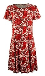 Fit-and-Flare Sweater Jeweled Short Sleeves Paisley Cotton/Elastane/Nylon/Viscose  Dress