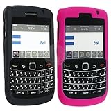 Silicone Gel Skin Case for Blackberry Bold 9700 - 2 Packs-Black / Hot Pink