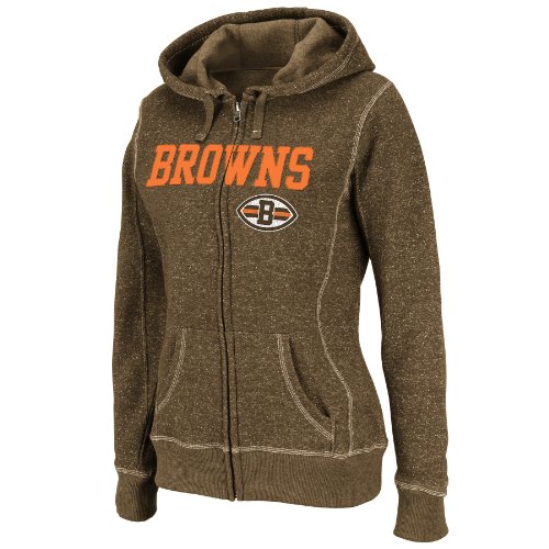 NFL Women's Cleveland Browns Deep Post Long Sleeve Fullzip Marled Fleece Hoody (Brown Heather/Gray Heather, Medium)