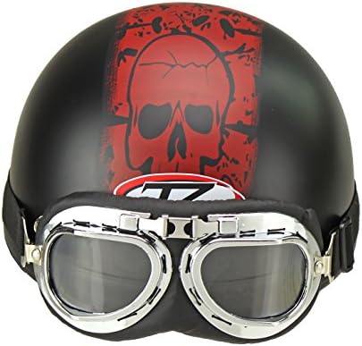 Holdwell Motorcycle Helmet Helmets Capacete Vintage German Style Open Half Face Style Helmet Biker Cruiser Scooter Touring Helmet (Matte Black and Red with Skull)