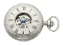 Avalon 17 Jewel Mechanical Skeleton Silver-Tone Covered Pocket Watch with Desktop Brass Stand and Chain # 8760SX-STND