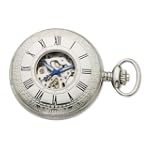 SAVE $110.05 - Avalon 17 Jewel Mechanical Skeleton Silver-Tone Covered Pocket Watch with Desktop Brass Stand and Chain # 8760SX-STND $89.95