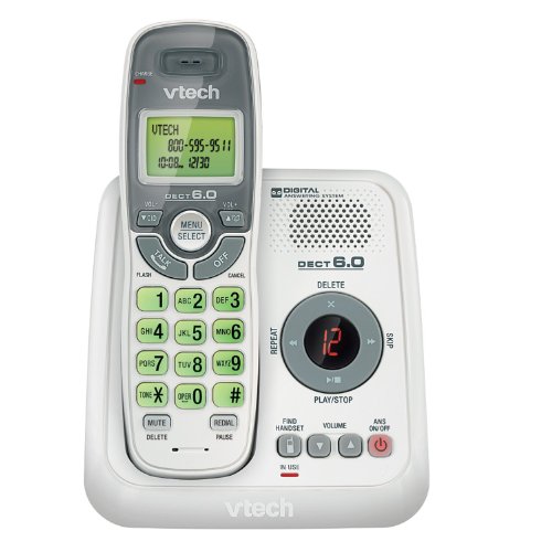 VTech CS6124 DECT 6.0 Cordless Phone, White/Grey, 1 Handset