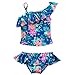 ranrann Kids Girls Shoulder Straps Floral Printed Tops with Bottoms Set Tankini Swimwear Bathing Suit Blue 5-6