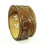 Handmade Genuine Leather Cuff Bracelet BROWN WITH WESTERN EMBOSSING Style 23- Size S/M