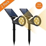 Solar Lights, URPOWER 2-in-1 Solar Powered 4 LED Adjustable Spotlight Wall Light Landscape Light Bright and Dark Sensing Auto On/Off Security Night Lights for Patio Yard Driveway Pool - Warm White (2)