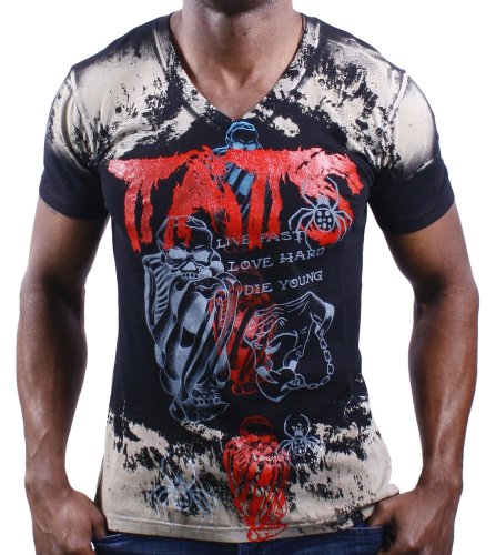 ED HARDY Christian Audigier Skeleton V Neck Mens T-Shirt