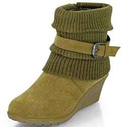 Damen Wedge Stiefeletten mit gestricktem Stulpen am Schaft MQ1110 Khaki Gr. 39