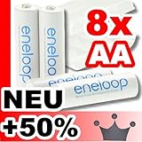 Produkt-Bild: 8 x Sanyo Eneloop Akkus&nbsp; *** Gr&ouml;&szlig;e MIGNON AA ( 50 x 14,5 mm ) ***&nbsp; [ NEUESTE VERSION HR-3UTGA ]&nbsp; +++&nbsp; 50% mehr LEBENSDAUER ( bis 1500 Ladezyklen ) in speziellen, hochwertigen Premium Akkuboxen der Akku-Onlinehandel GmbH