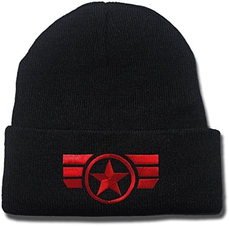ANDREYD Captain America Secret Avengers Logo Beanie Fashion Unisex Embroidery Beanies Skullies Knitted Hats Skull Caps - Black/Red