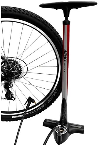 AiraceUSA Bike Red Steel Floor Tire Pump, with Large Gauge - AI-AF-11R