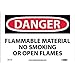 NMC D117P OSHA Sign, "DANGER FLAMMABLE MATERIAL NO SMOKING OR OPEN FLAMES", 10" Width x 7" Height, Pressure Sensitive Vinyl, Black/Red On White