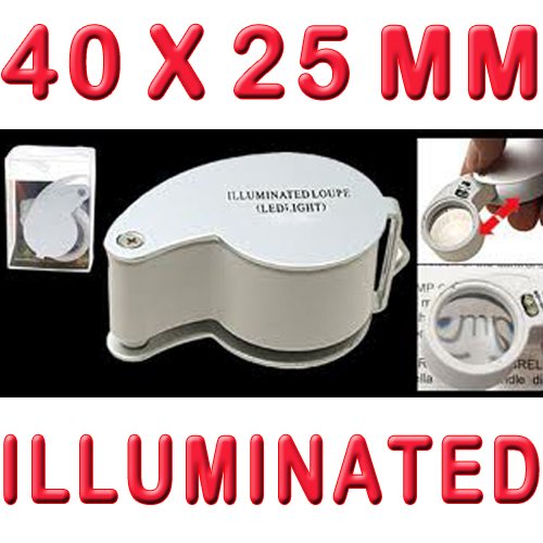 CostMad ® Jewellers Jeweler Pocket Loupe 40 x 25 mm Magnifier Magnifying Glass Eye Lens Pieces with Illuminated LED Light and free Case Chrome Finish