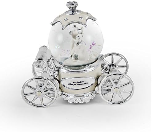 Romantic Pearl White, Ivory And Silver Fairy Tale Snow Globe Carriage with 18 Note Tune-Because I Love You (The Postman)