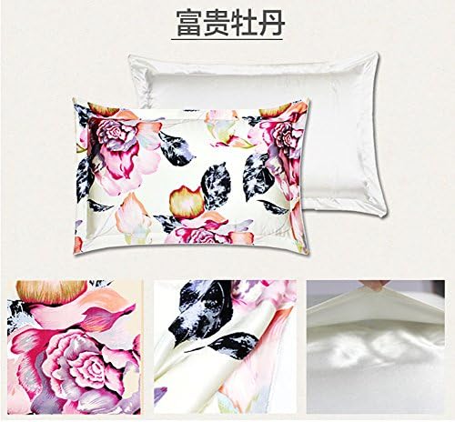 Printed Colorful Floral Pattern 100% Pure Silk Pillowcase for Hair &amp; Facial Beauty Queen Standard Size, Pillow Shams Cover with Hidden Zipper - Better Than Satin, 20"x30"