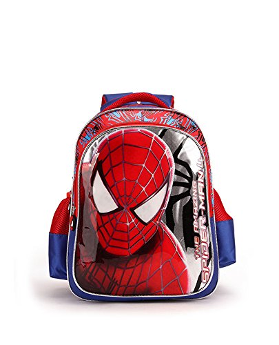 Cartoon 3D Spider-Man Pattern Pupils School Backpack With Glowing Eyes Large Capacity Backpack for Boys (30*38*15cm, red and blue)