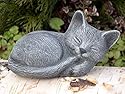 Steinfigur Katze schlafend klein Steinguss Schiefergrau
