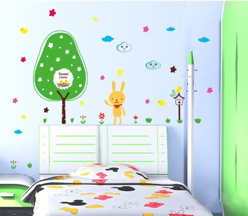 Magic Decals Sweet Home Quote Tree Rabbit Flower Sky DIY Wall Decal Nursery Room Decor Sticker