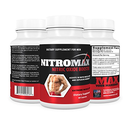 NitroMax Nitric Oxide Booster- Get Pumped And Grow Muscle Fast- Powerful Pre Workout Supplement- Increased Vaso-dilation for Expanding Blood Vessels- Synthesis of Nitric Oxide- Hardening of Muscles- Increase In Strength- Cutback In Recovery Time- Bet