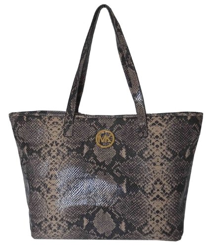 Michael Kors Snake Skin Leather Jet Set MD Travel Tote Bag Handbag Purse- Dark Sand