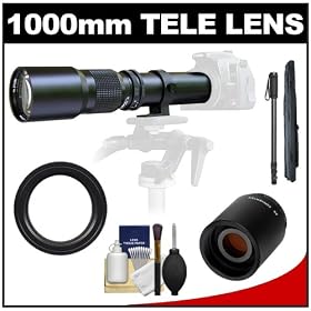 Samyang 500mm f/8.0 Telephoto Lens with 2x Teleconverter (=1000mm) + Monopod Kit for Canon EOS 7D, 5D Mark II III, 60D, Rebel T3, T3i, T2i Digital SLR Cameras
