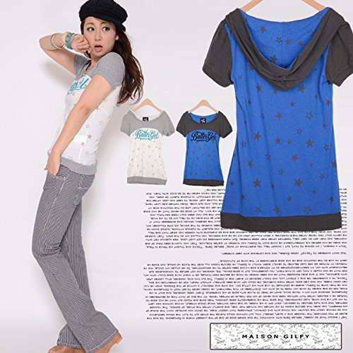 GILFY 全２色!! ロゴ プリント 星柄☆フード付きメッセージTシャツ Mのみ レディース