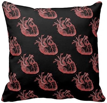 Red Anatomical Human Hearts Spooky Black Pillow Case