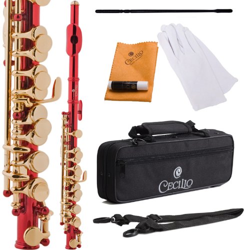 Cecilio PO-200RL Key of C Piccolo with Gold Keys - Red