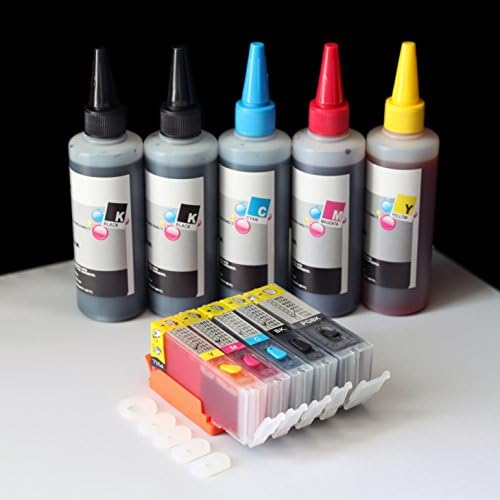 iE Brand - Set of Refillable Ink Cartridges and an Extra Set of High Quality Refill Ink Bottles(100ml per color, total 500ml) for Canon PGI-250 CLI-251 PIXMA MG5420 MG5422 MG5520 MG5522 MG6420 MX722 MX922 iP7720 iX6820