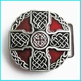 Celtic Cross Inset Pewter Style Enameled Belt Buckle WT-060RD