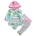 Baby Girl 2pcs Set Outfit Flower Print Hoodies with Pocket Top+Striped Long Pants(1-2T, Green)