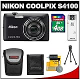 Nikon Coolpix S4100 14.0 MP Digital Camera (Black) with 4GB Card + Case + C ....