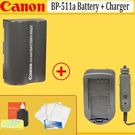 Canon BP-511A Lithium-Ion Battery for Canon Digital Cameras + Rapid Home and Car Charger + Screen Protectore & MORE !!