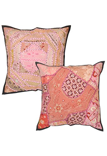 Imagen 5 de Indian Home Decor Algodón Cojín Set adornado con bordado de Trabajo Patch Tamaño 16 x 16 pulgadas Juego de 2 piezas