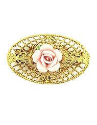 Porcelain Rose Gold Pink Filigree Brooch Gold Plated