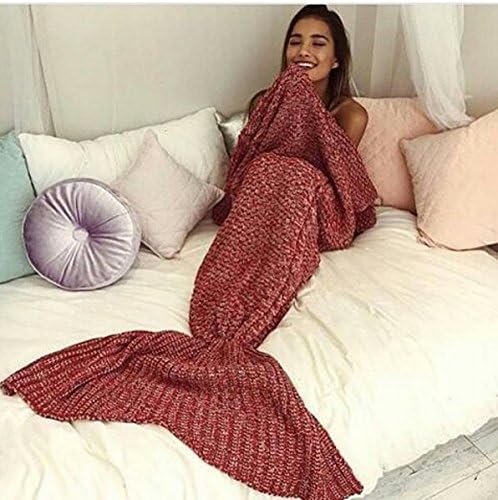 SleepyTail® Mermaid Blanket Tail For All Season, Soft Handmade For Adults , Kids, Baby Cute And Cozy. 100% MONEY BACK GUARANTEE! (Large, Red Sea)