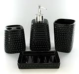 Black Bathroom 4 Piece Ceramic Set Toothbrush Cup