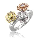 18k Gold Flower White, Pink and Yellow Diamond Ring / Band, Size 7 - 1.02 carat