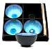 Japanese 4 Pc Rice Bowl Set with Chopsticks in Black and Blue